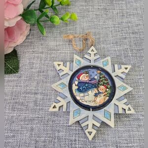 Jim Shore Snowflake with Moving Piece Ornament Let it Snow Cat & Snowman